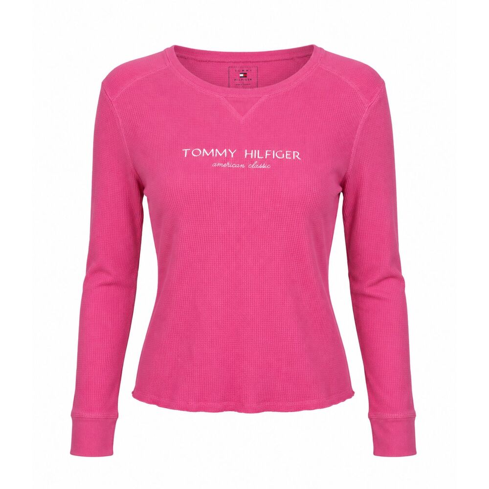 Tommy Hilfiger Pink Waffle Knit Long Sleeve Thermal Top Women's Small